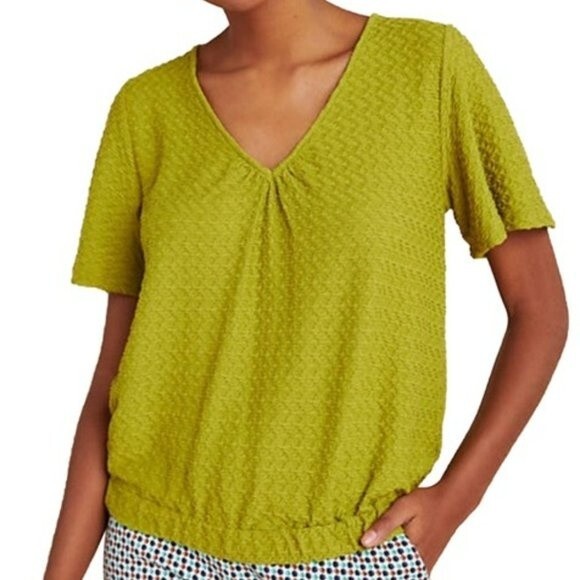 SUNDAY IN BROOKLYN Anthropologie Sidonie V-Neck Textured Top Mustard Yellow - Picture 1 of 6
